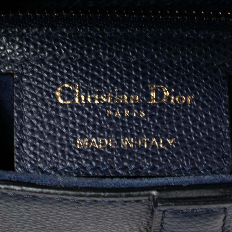 Pre Owned Dior Navy Blue Grained Leather Saddle Bag