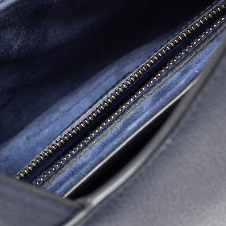 Pre Owned Dior Navy Blue Grained Leather Saddle Bag