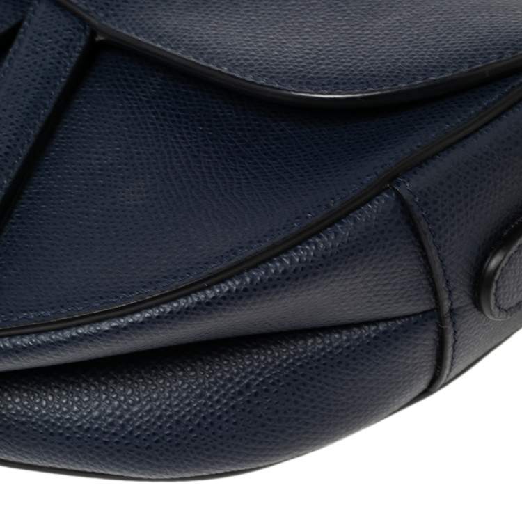 Pre Owned Dior Navy Blue Grained Leather Saddle Bag