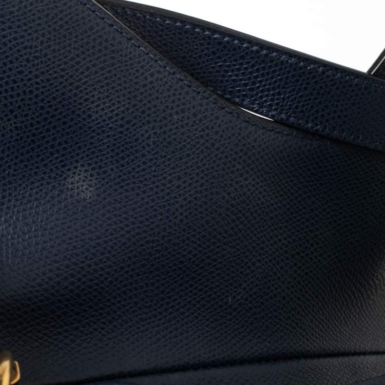 Pre Owned Dior Navy Blue Grained Leather Saddle Bag