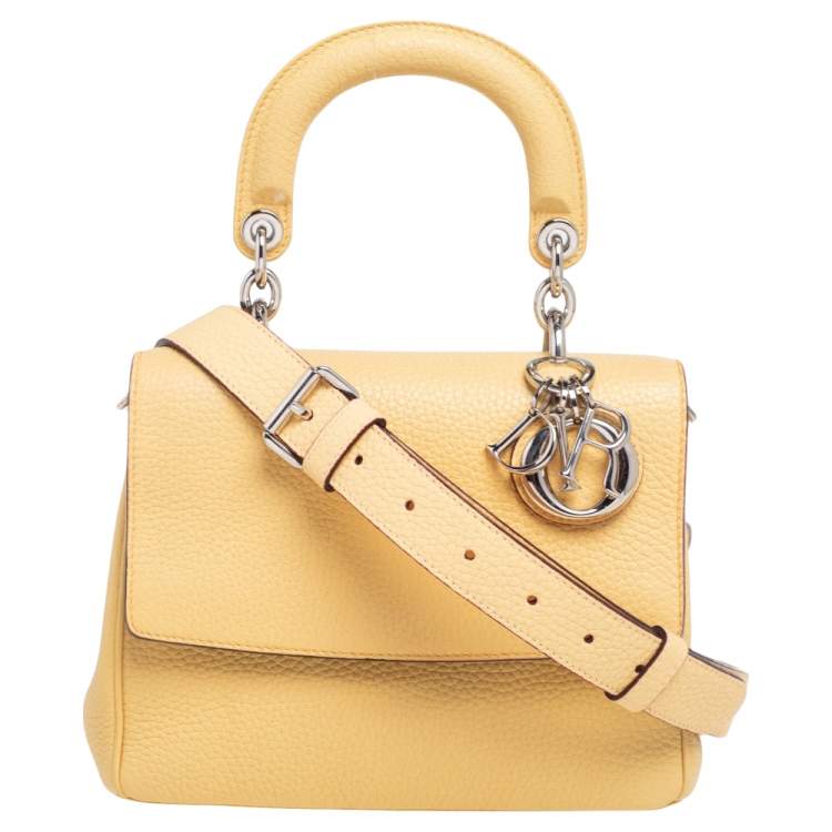 Pre Owned Dior Light Yellow Leather Mini Be Dior Top Handle Bag