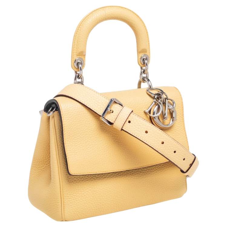 Pre Owned Dior Light Yellow Leather Mini Be Dior Top Handle Bag