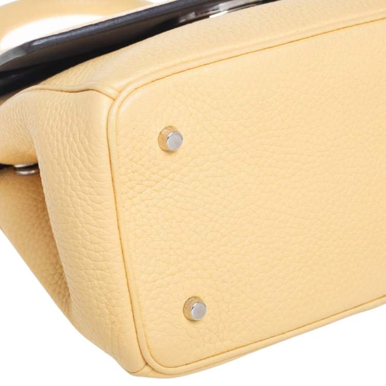 Pre Owned Dior Light Yellow Leather Mini Be Dior Top Handle Bag