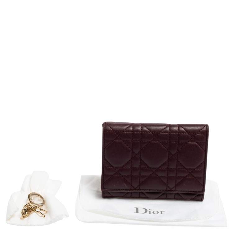Pre Owned Dior Burgundy Cannage Leather Lady Dior Wallet