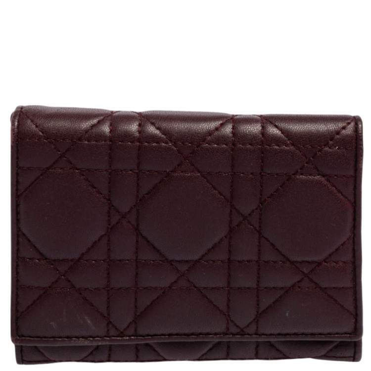 Pre Owned Dior Burgundy Cannage Leather Lady Dior Wallet