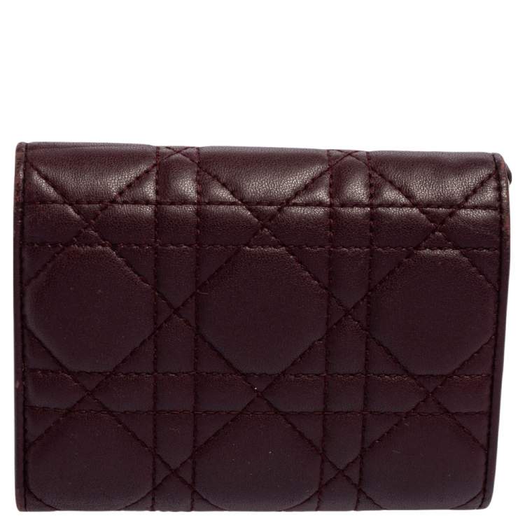 Pre Owned Dior Burgundy Cannage Leather Lady Dior Wallet