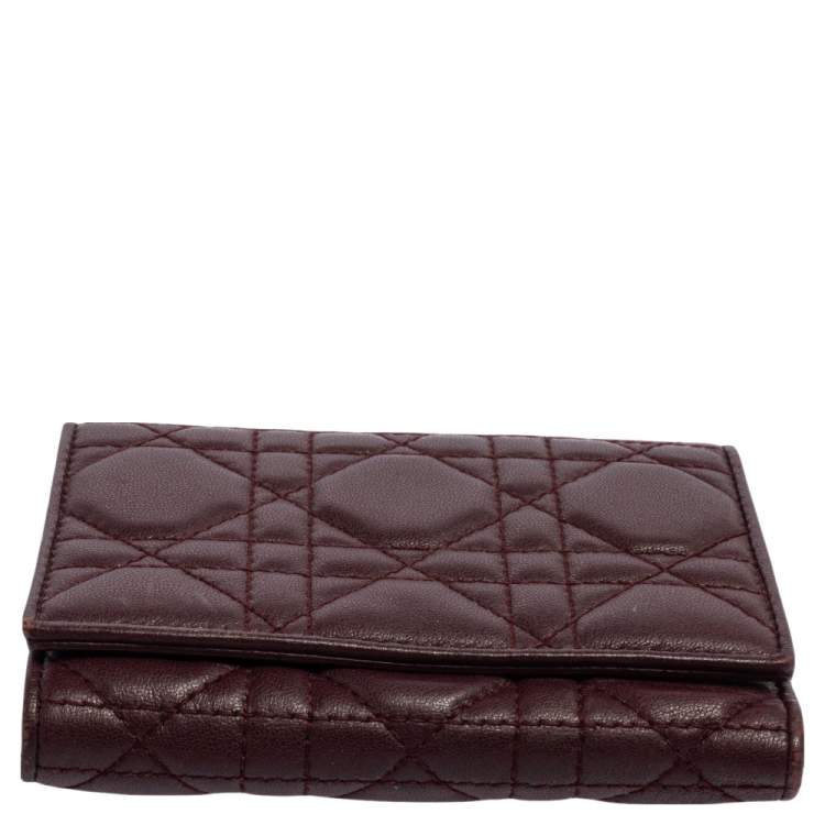 Pre Owned Dior Burgundy Cannage Leather Lady Dior Wallet