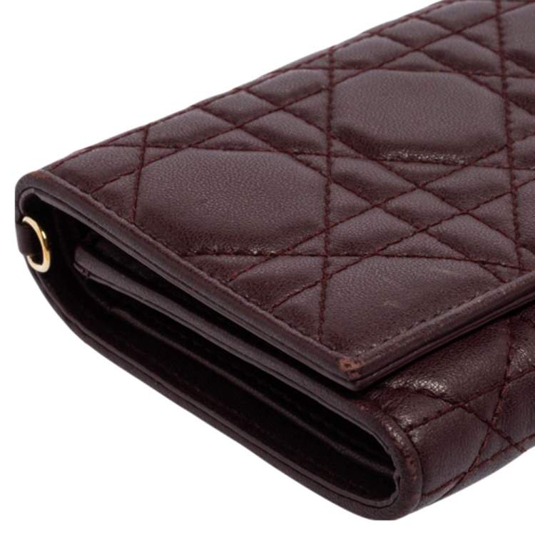 Pre Owned Dior Burgundy Cannage Leather Lady Dior Wallet
