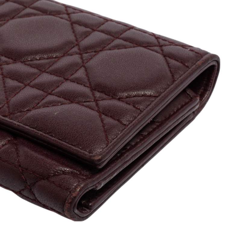 Pre Owned Dior Burgundy Cannage Leather Lady Dior Wallet