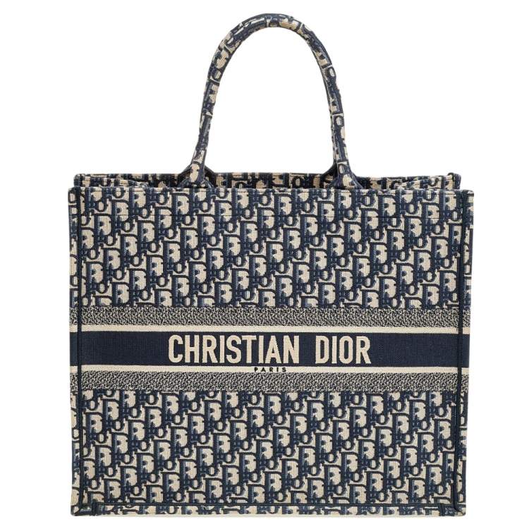 Pre Owned Dior Blue Oblique Canvas Book Tote