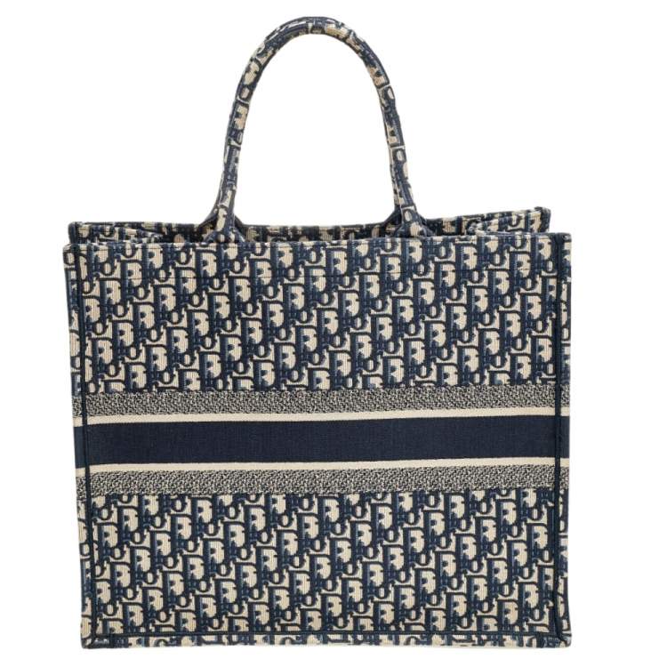 Pre Owned Dior Blue Oblique Canvas Book Tote
