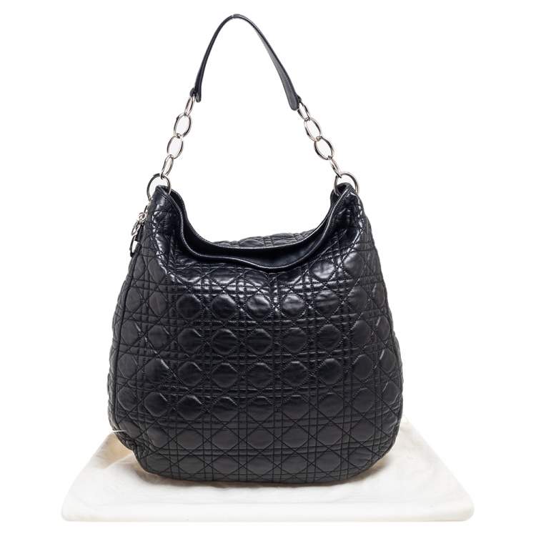Pre Owned Dior Black Quilted Cannage Soft Leather Large Hobo