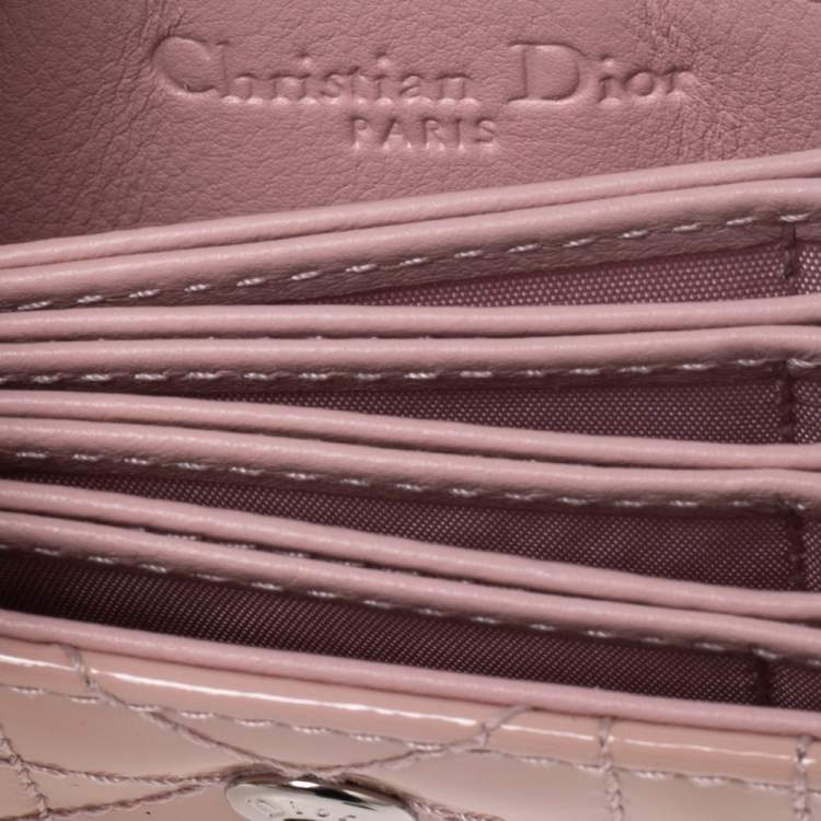 Pre Owned Dior Powder Pink Cannage Patent Leather Lady Dior 5 Gusset Card Holder