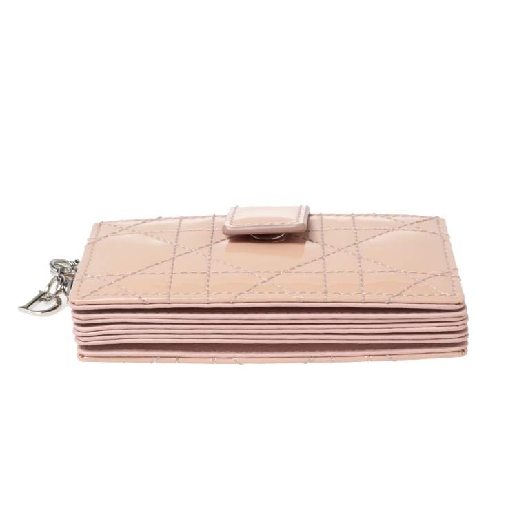 Pre Owned Dior Powder Pink Cannage Patent Leather Lady Dior 5 Gusset Card Holder