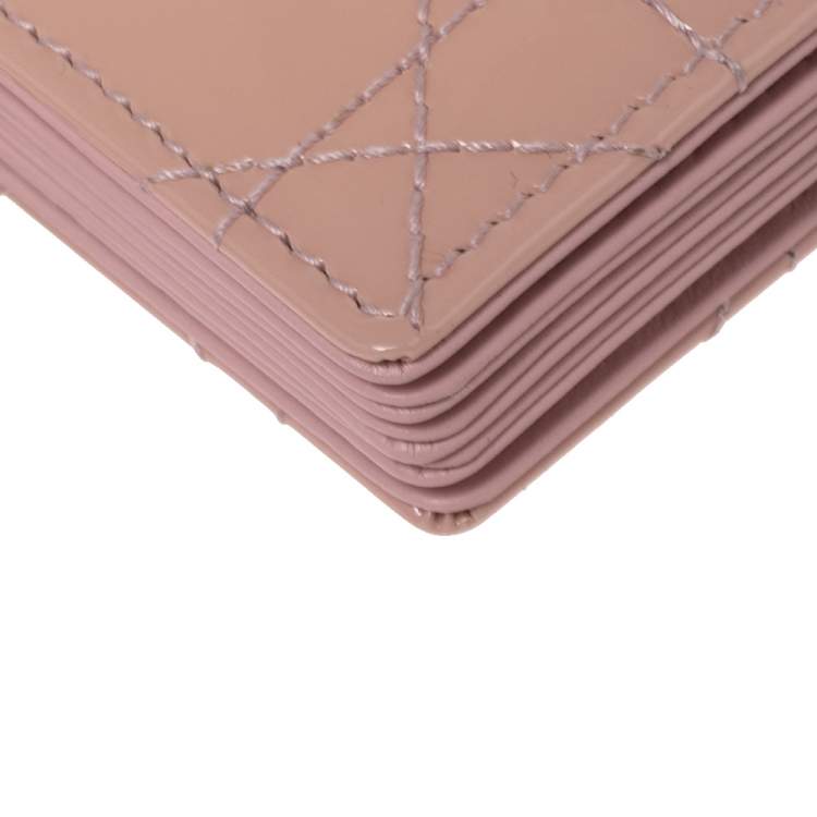 Pre Owned Dior Powder Pink Cannage Patent Leather Lady Dior 5 Gusset Card Holder