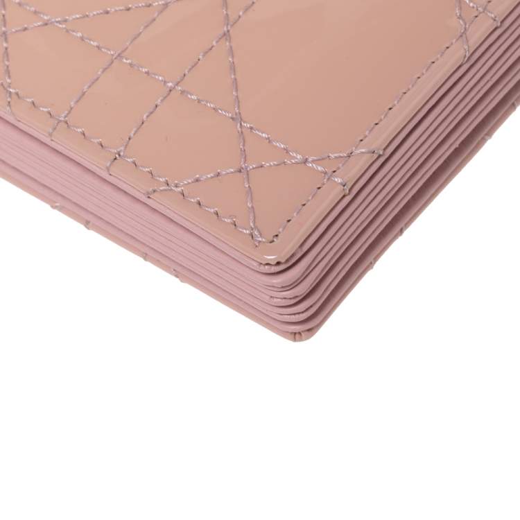 Pre Owned Dior Powder Pink Cannage Patent Leather Lady Dior 5 Gusset Card Holder