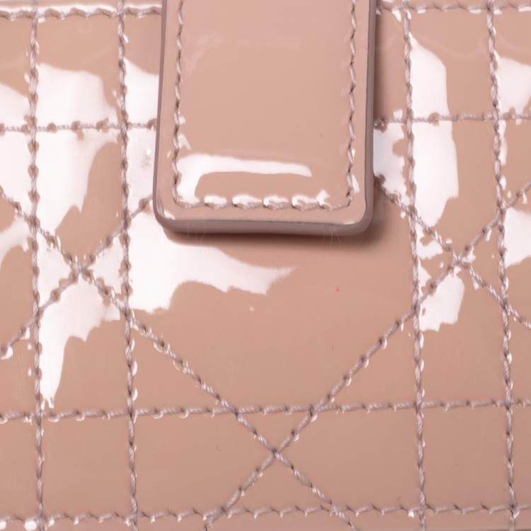 Pre Owned Dior Powder Pink Cannage Patent Leather Lady Dior 5 Gusset Card Holder