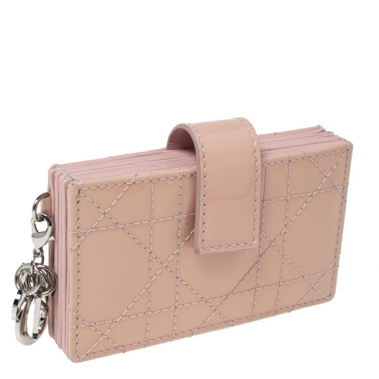 Pre Owned Dior Powder Pink Cannage Patent Leather Lady Dior 5 Gusset Card Holder