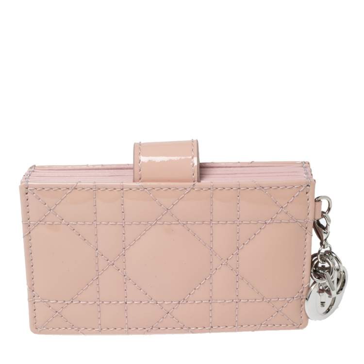 Pre Owned Dior Powder Pink Cannage Patent Leather Lady Dior 5 Gusset Card Holder