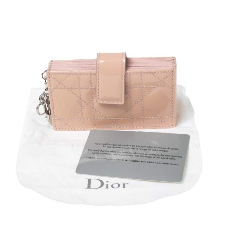 Pre Owned Dior Powder Pink Cannage Patent Leather Lady Dior 5 Gusset Card Holder