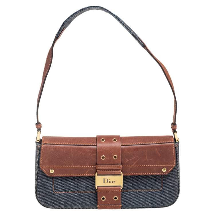 Dior Blue/Brown Denim and Leather Street Chic Shoulder Bag Dior