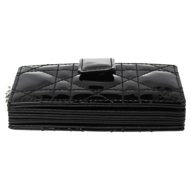 Pre Owned Dior Black Cannage Patent Leather Lady Dior 5 Gusset Card Holder