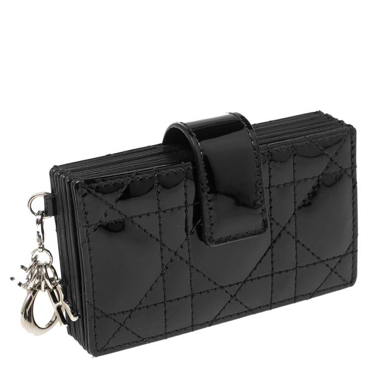 Pre Owned Dior Black Cannage Patent Leather Lady Dior 5 Gusset Card Holder