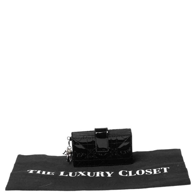 Pre Owned Dior Black Cannage Patent Leather Lady Dior 5 Gusset Card Holder