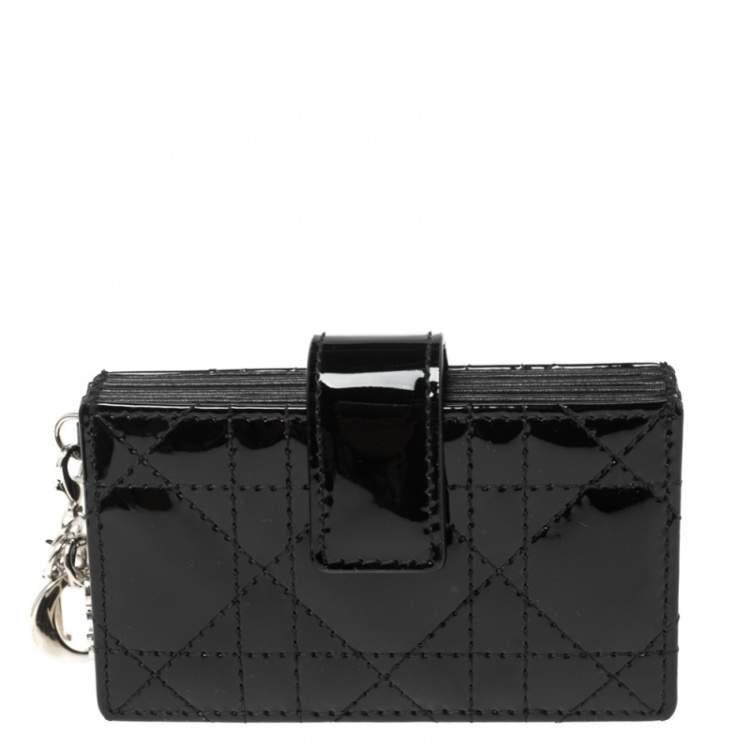 Pre Owned Dior Black Cannage Patent Leather Lady Dior 5 Gusset Card Holder