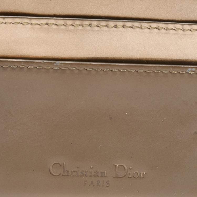 Pre Owned Dior Metallic Gold Micro Cannage Patent Leather Lady Dior Card Holder
