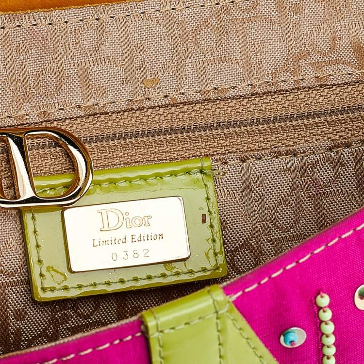 Pre Owned Dior Multicolor Velvet And Patent Leather Limited Edition Pom Pom Embellished Saddle Bag