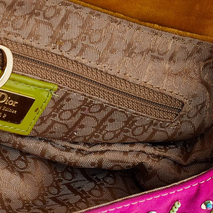 Pre Owned Dior Multicolor Velvet And Patent Leather Limited Edition Pom Pom Embellished Saddle Bag