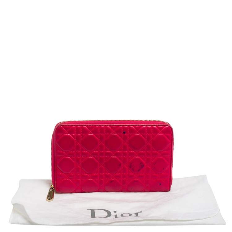 Pre Owned Dior Pink Cannage Leather Zip Around Organizer Wallet