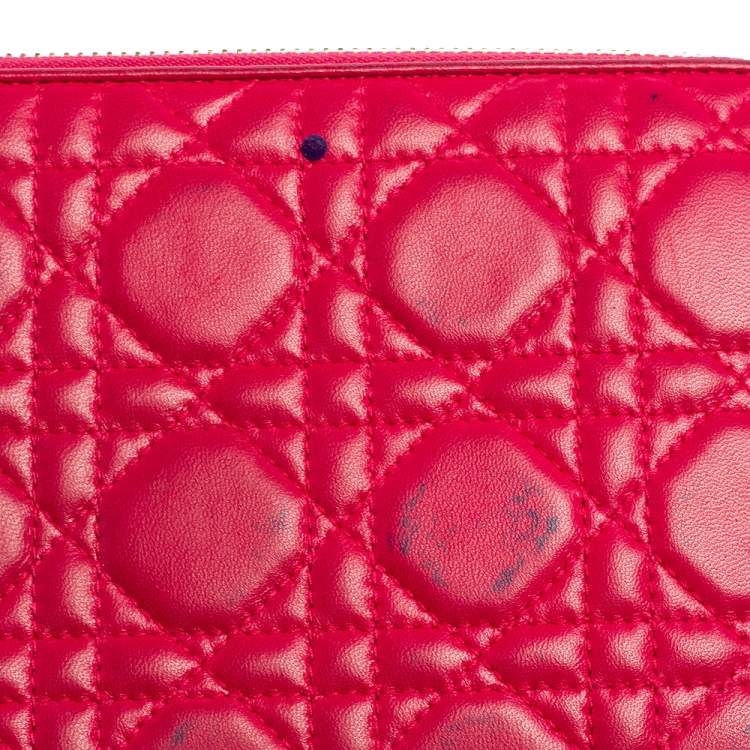 Pre Owned Dior Pink Cannage Leather Zip Around Organizer Wallet