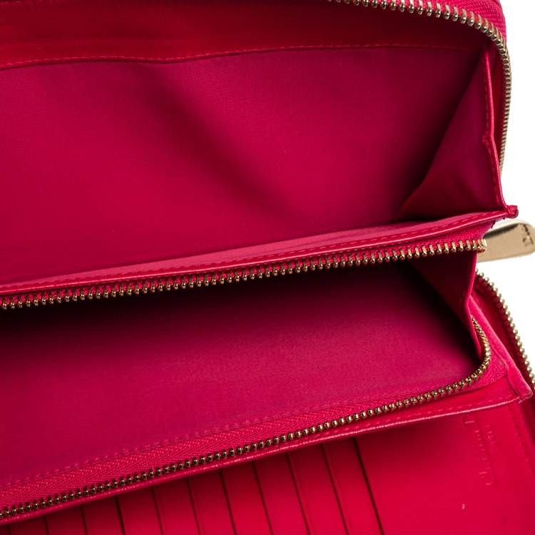 Pre Owned Dior Pink Cannage Leather Zip Around Organizer Wallet