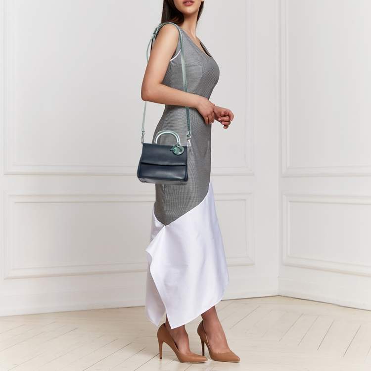 Pre Owned Dior Navy Blue/Metallic Mint Green Leather Mini Be Dior Top Handle Bag