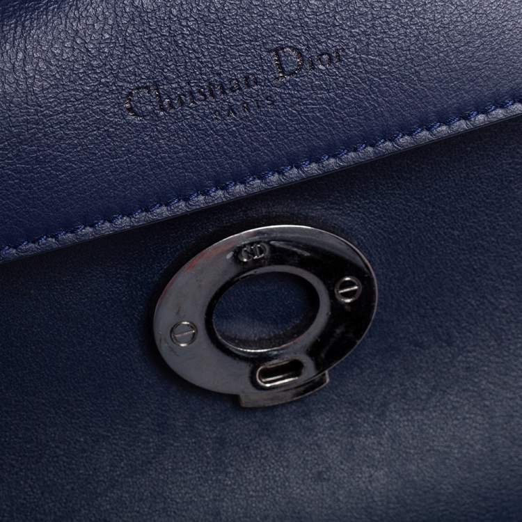 Pre Owned Dior Navy Blue/Metallic Mint Green Leather Mini Be Dior Top Handle Bag