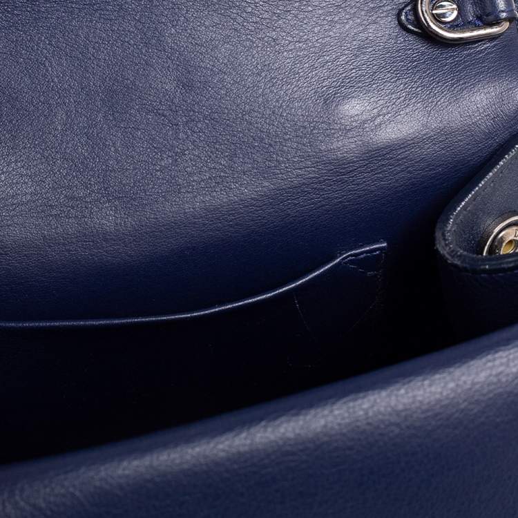 Pre Owned Dior Navy Blue/Metallic Mint Green Leather Mini Be Dior Top Handle Bag