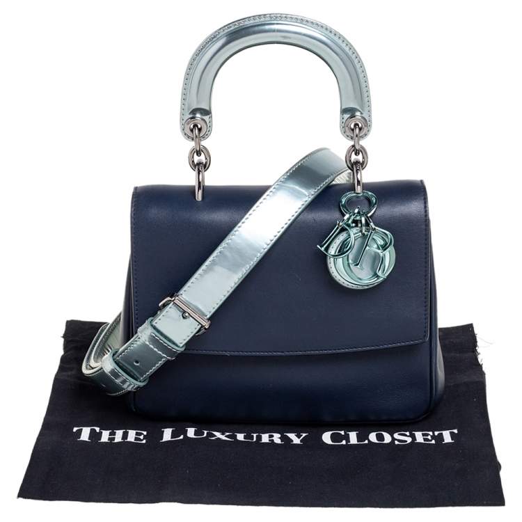 Pre Owned Dior Navy Blue/Metallic Mint Green Leather Mini Be Dior Top Handle Bag