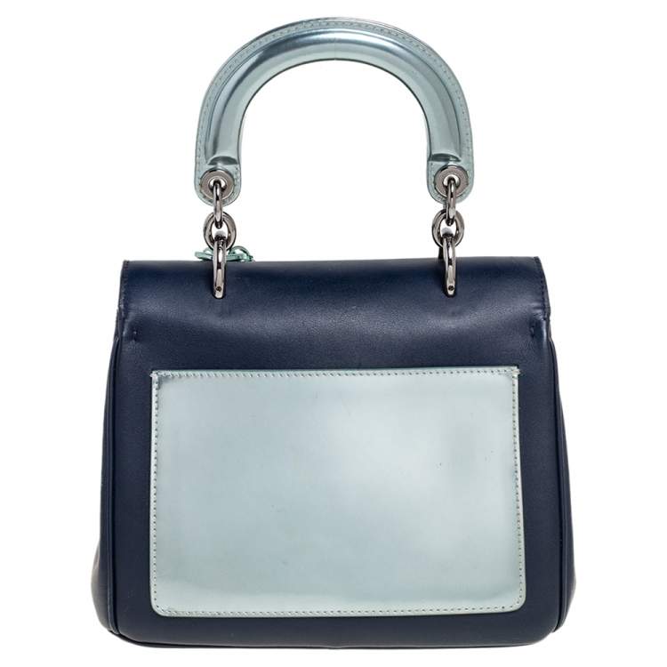 Pre Owned Dior Navy Blue/Metallic Mint Green Leather Mini Be Dior Top Handle Bag