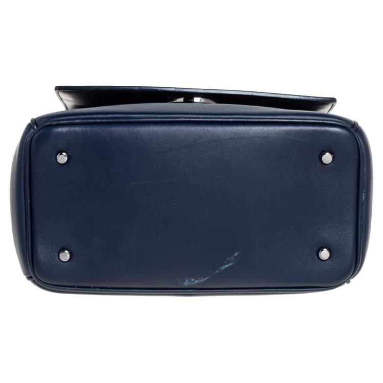 Pre Owned Dior Navy Blue/Metallic Mint Green Leather Mini Be Dior Top Handle Bag