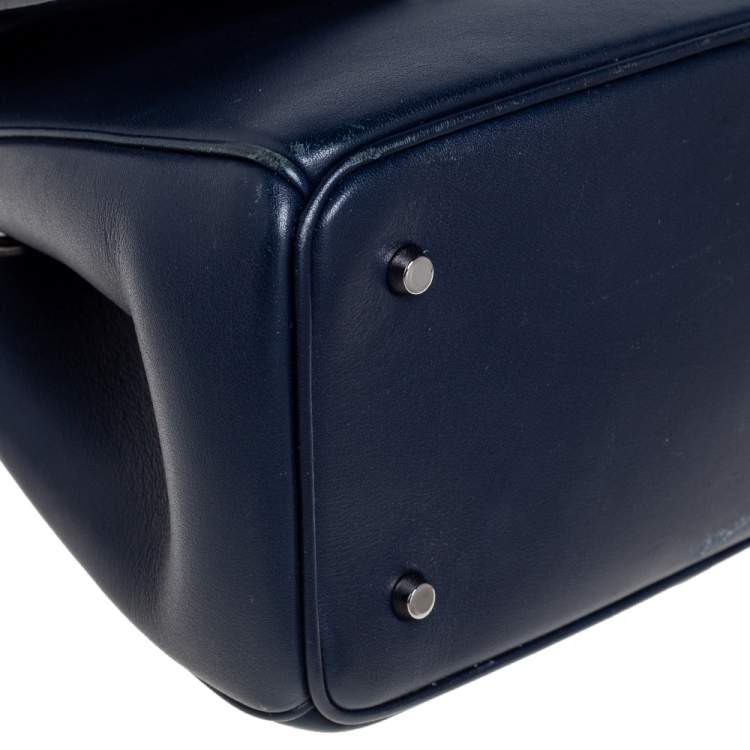 Pre Owned Dior Navy Blue/Metallic Mint Green Leather Mini Be Dior Top Handle Bag
