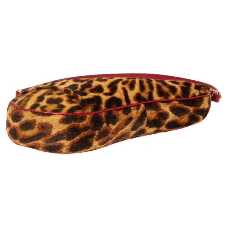 Pre Owned Dior Brown Leopard Print Pony Hair Two-Way Saddle Bag