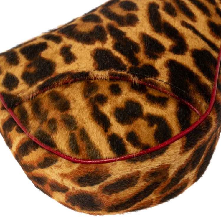 Pre Owned Dior Brown Leopard Print Pony Hair Two-Way Saddle Bag