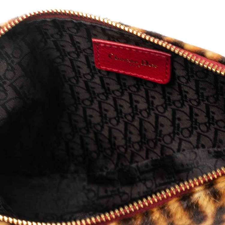 Pre Owned Dior Brown Leopard Print Pony Hair Two-Way Saddle Bag