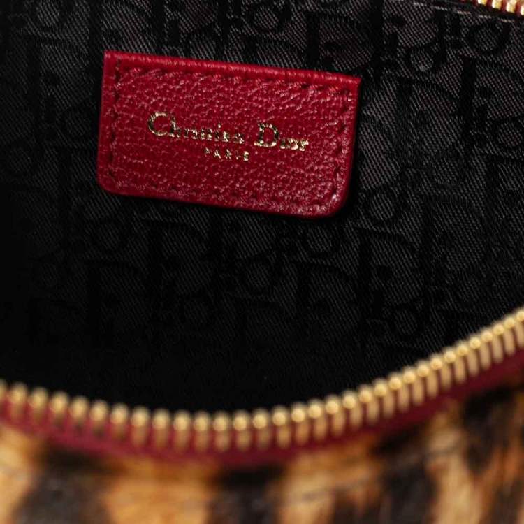 Pre Owned Dior Brown Leopard Print Pony Hair Two-Way Saddle Bag