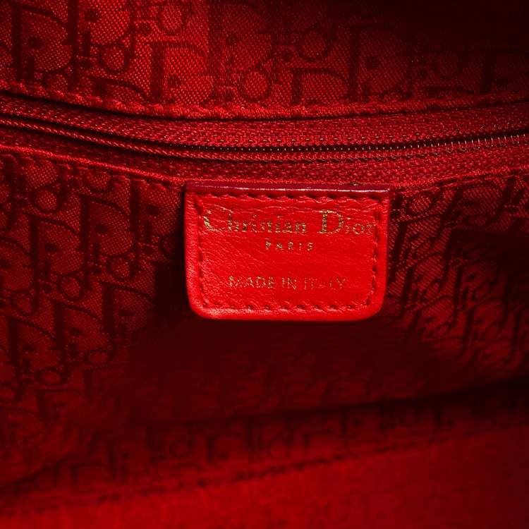 Pre Owned Dior Red Ultramatte Cannage Quilted Patent Leather Large Lady Dior Tote