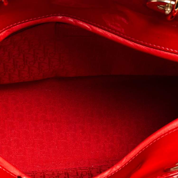 Pre Owned Dior Red Ultramatte Cannage Quilted Patent Leather Large Lady Dior Tote