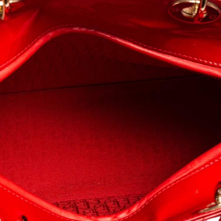 Pre Owned Dior Red Ultramatte Cannage Quilted Patent Leather Large Lady Dior Tote
