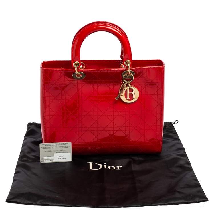 Pre Owned Dior Red Ultramatte Cannage Quilted Patent Leather Large Lady Dior Tote